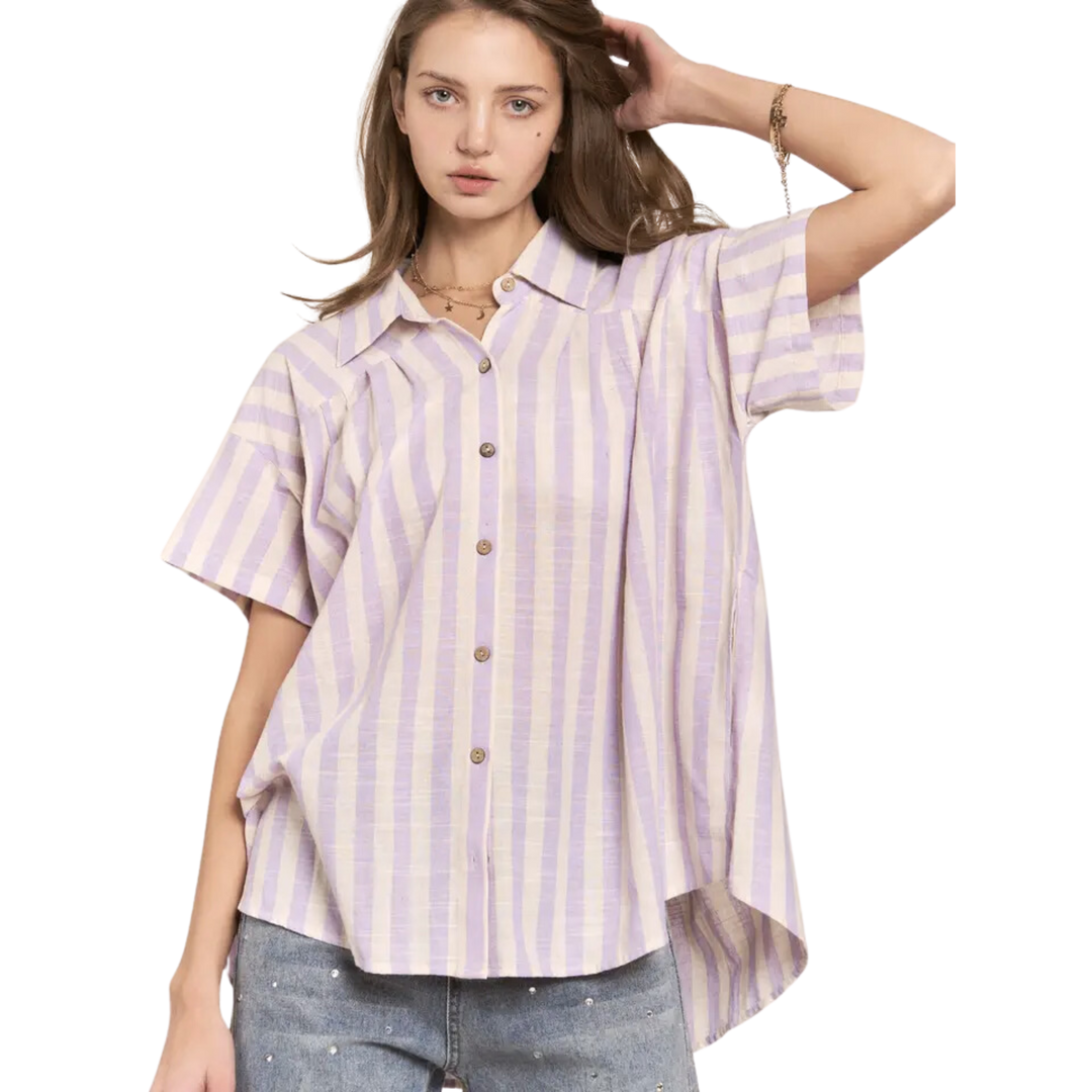 Button Up Striped Collared Top