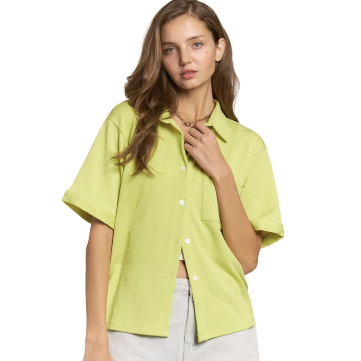 Short Sleeve Collard Button Down Blouse