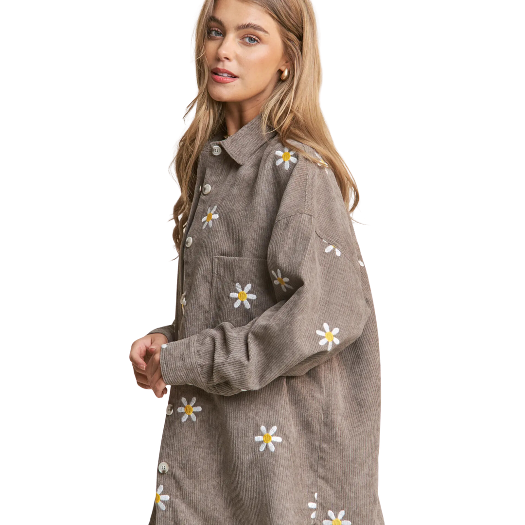 Long Sleeve Floral Button Down Top - Ash Mocha