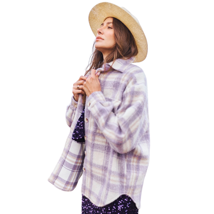 Lilac Plaid Button Down Shacket