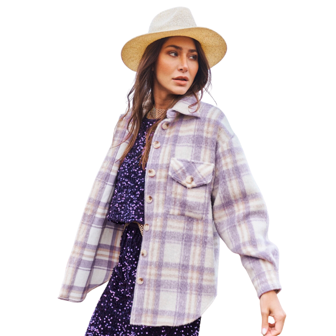 Lilac Plaid Button Down Shacket