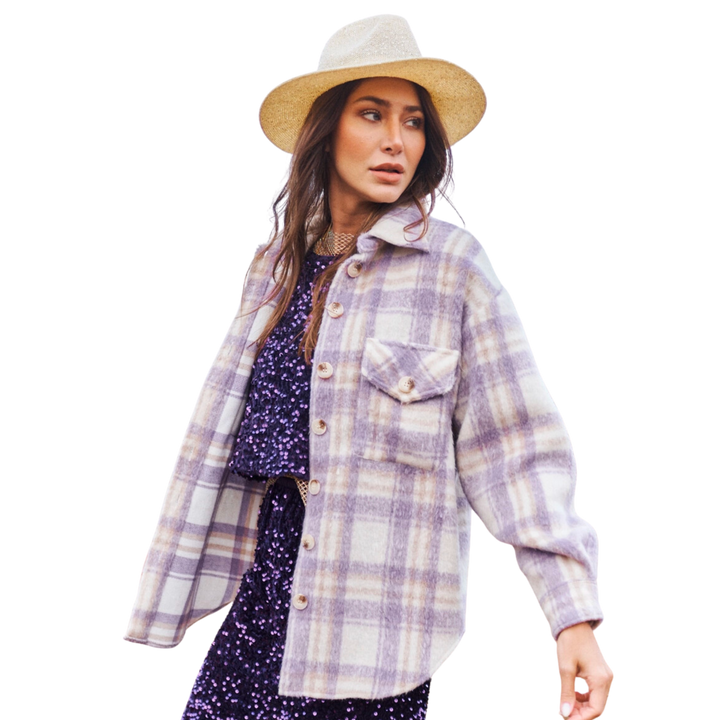 Lilac Plaid Button Down Shacket