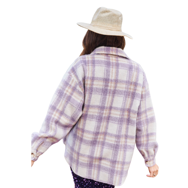 Lilac Plaid Button Down Shacket