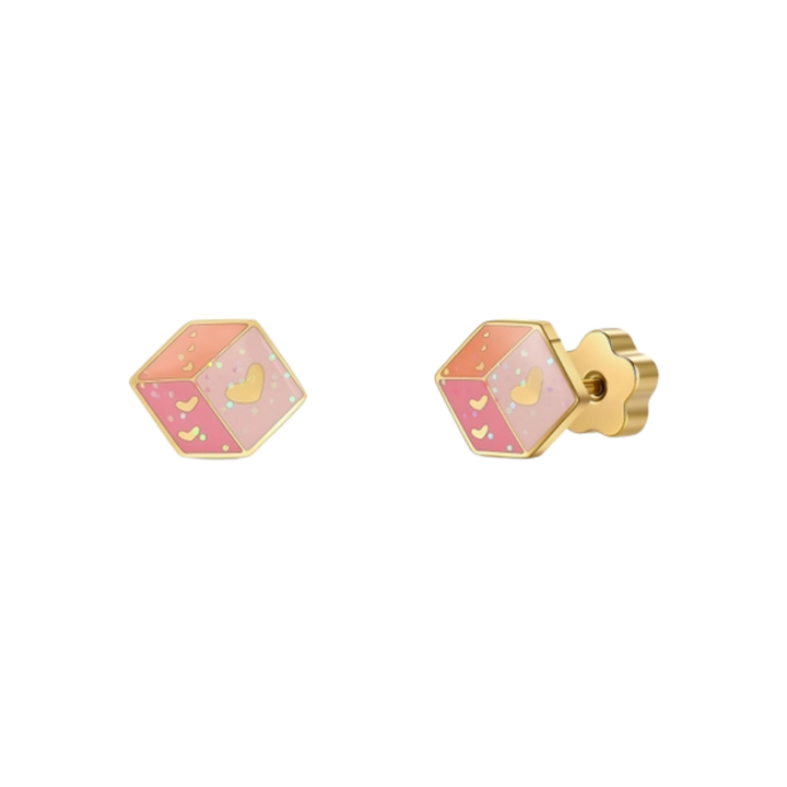 Pink Dice Enamel Flat Back Kids Earrings