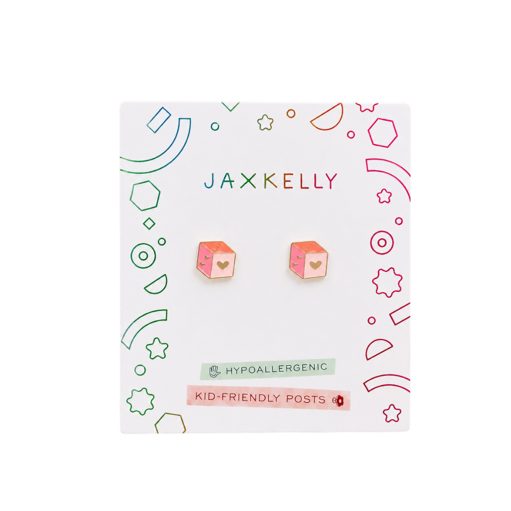 Pink Dice Enamel Flat Back Kids Earrings
