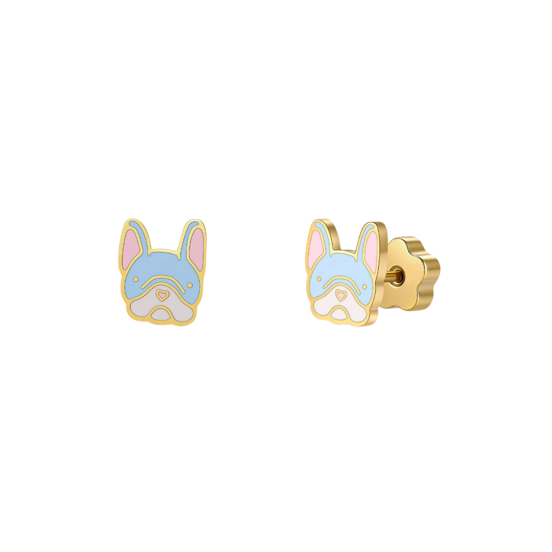Frenchie Dog Enamel Flat Back Kids Earrings