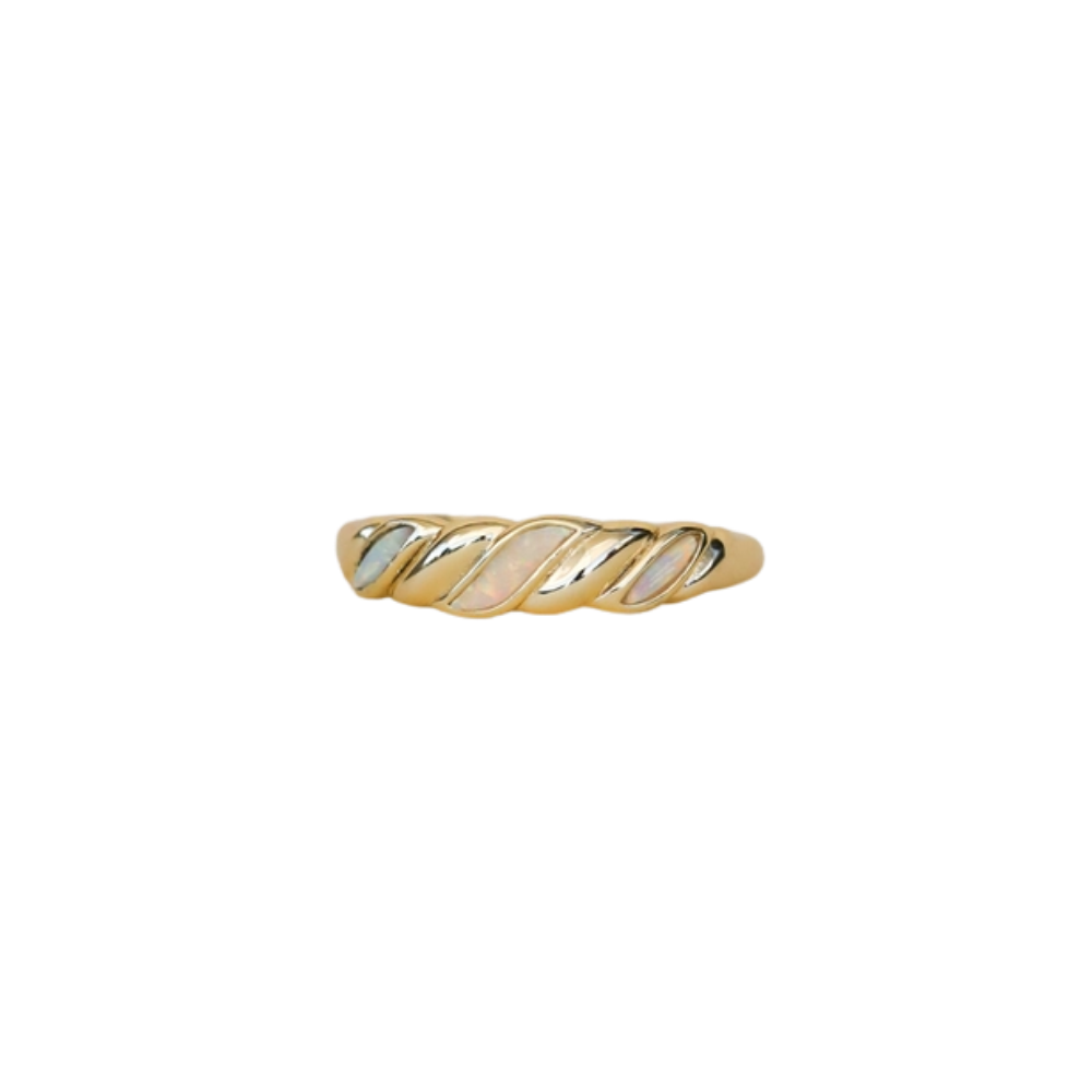 White Opal Twist Gold Ring