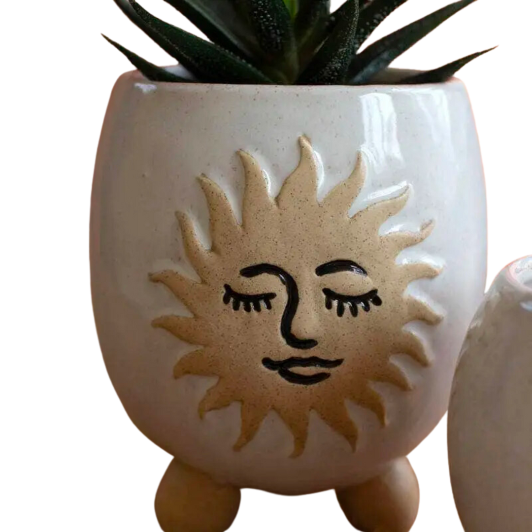 Ceramic Sun Face Planter with Ball Feet