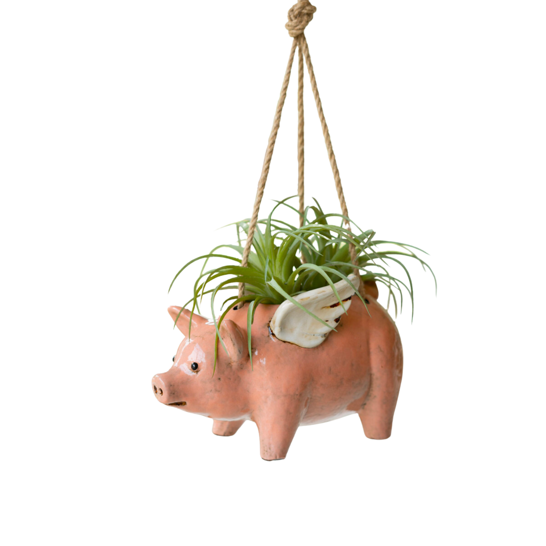 Ceramic Hanging Flying Pig Planter