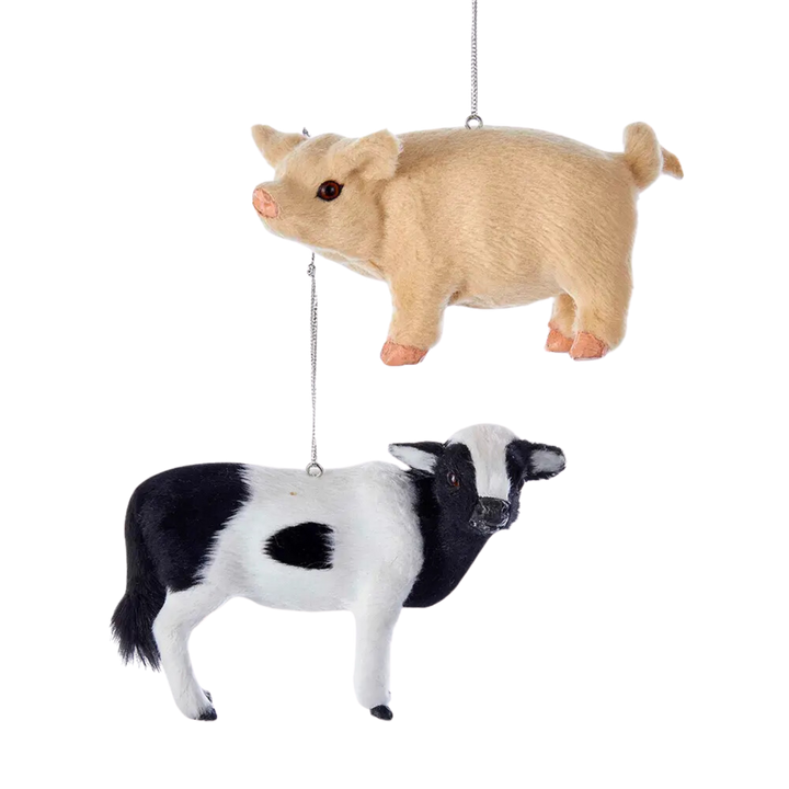 Plastic Plush Pig & Cow Ornaments