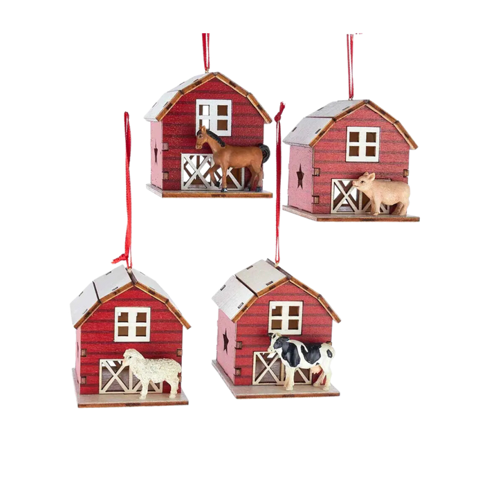 Laser-Cut Barn W/Animal Ornament