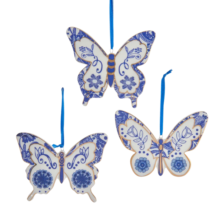 Indigo Blue & White Butterfly Ornament