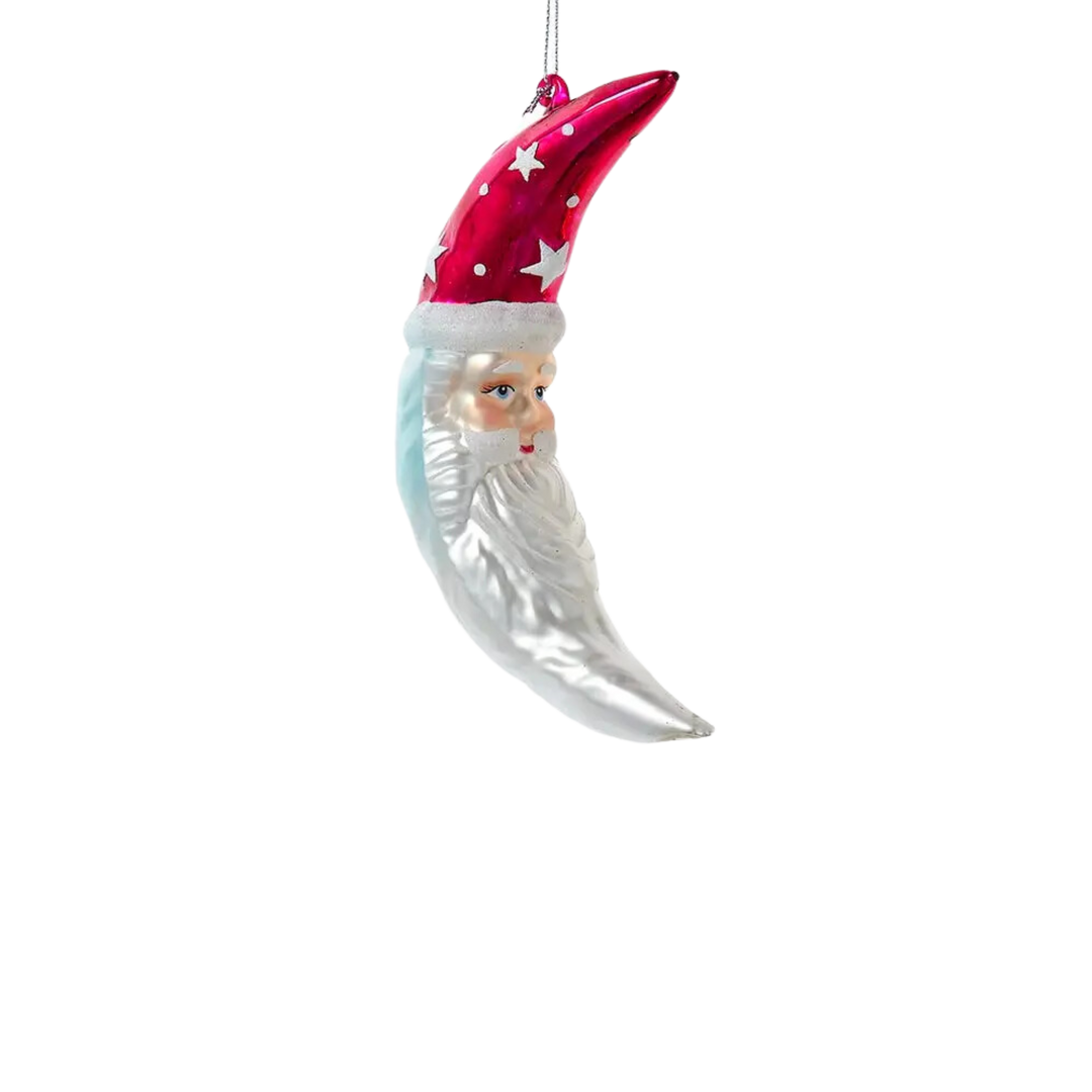 Glass Colorful Santa Crescent Moon Ornament