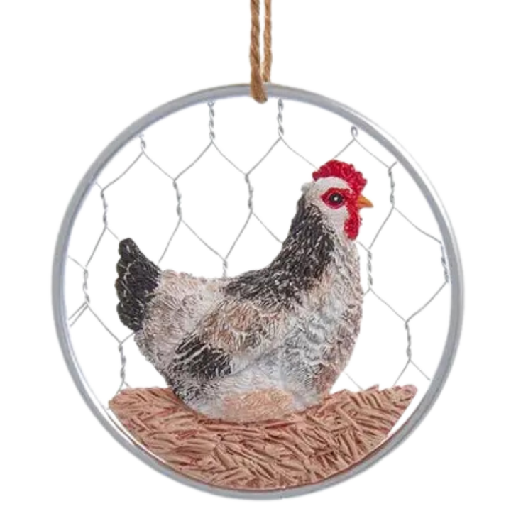 Resin Chicken on a Wire Ornament