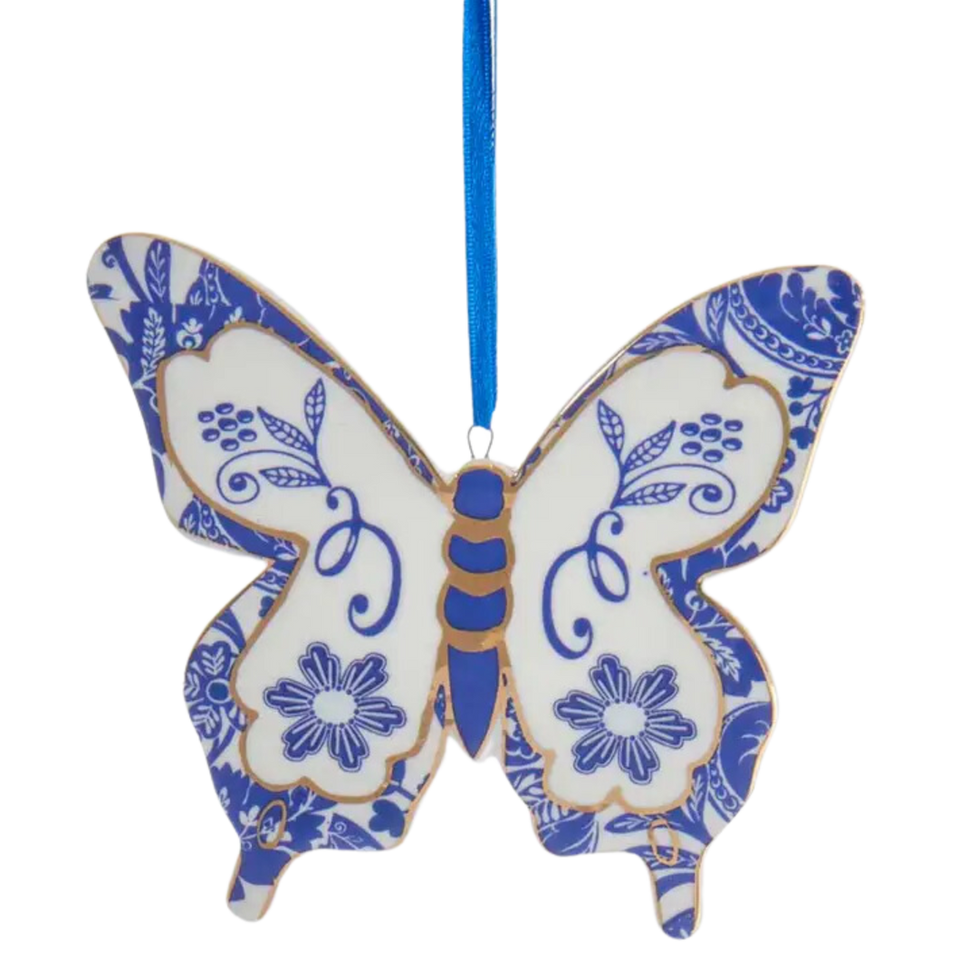 Indigo Blue & White Butterfly Ornament