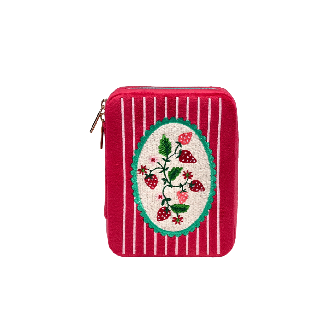 Velvet Jewelry Zip Case Organizer - Strawberry Season -Red