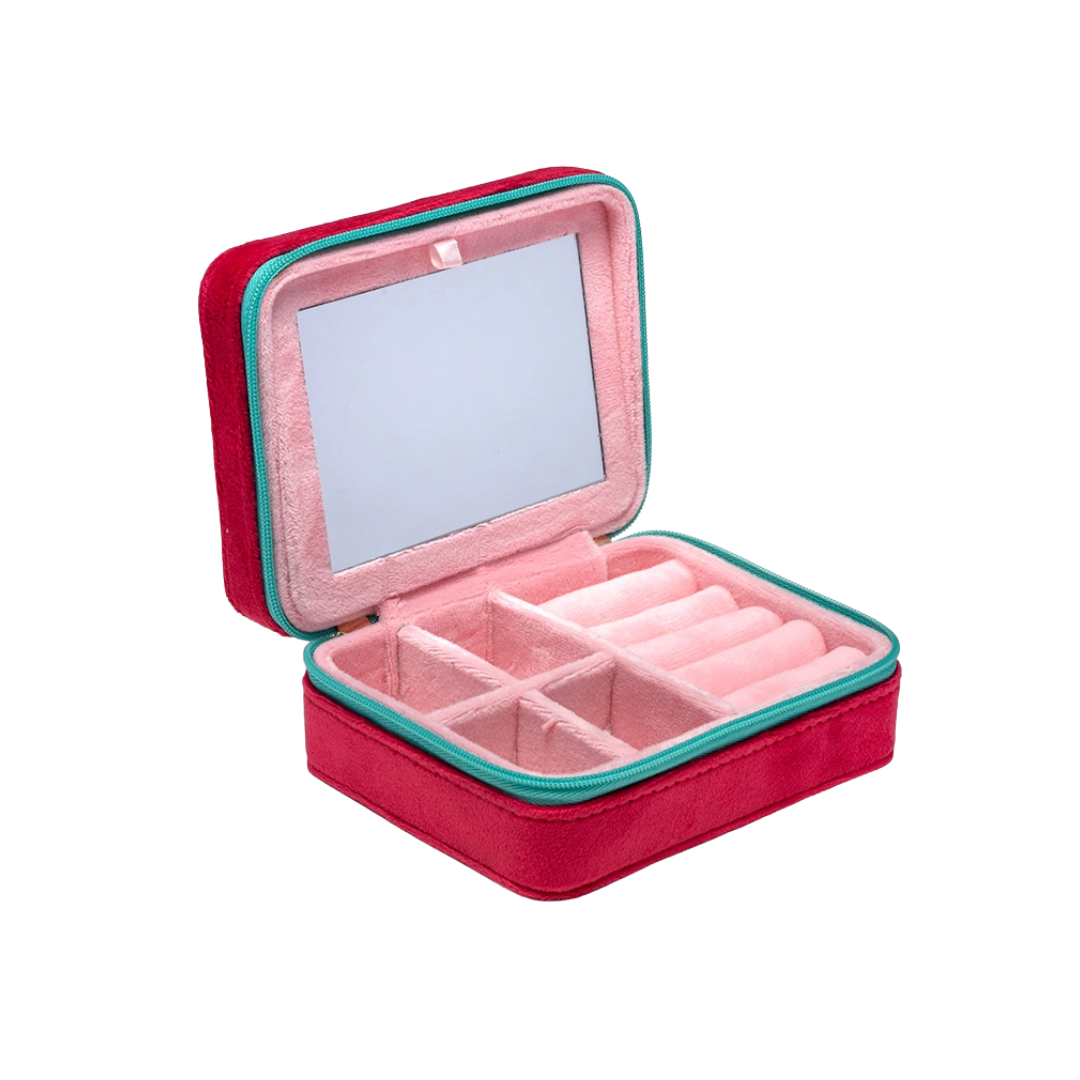 Velvet Jewelry Zip Case Organizer - Strawberry Season -Red