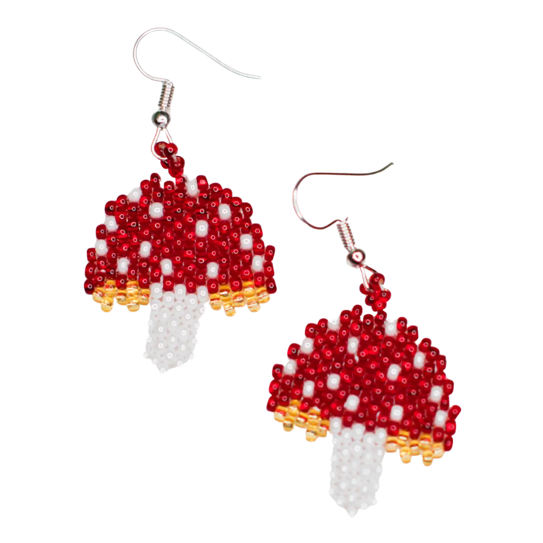 Beaded Magic Mushroom Earrings
