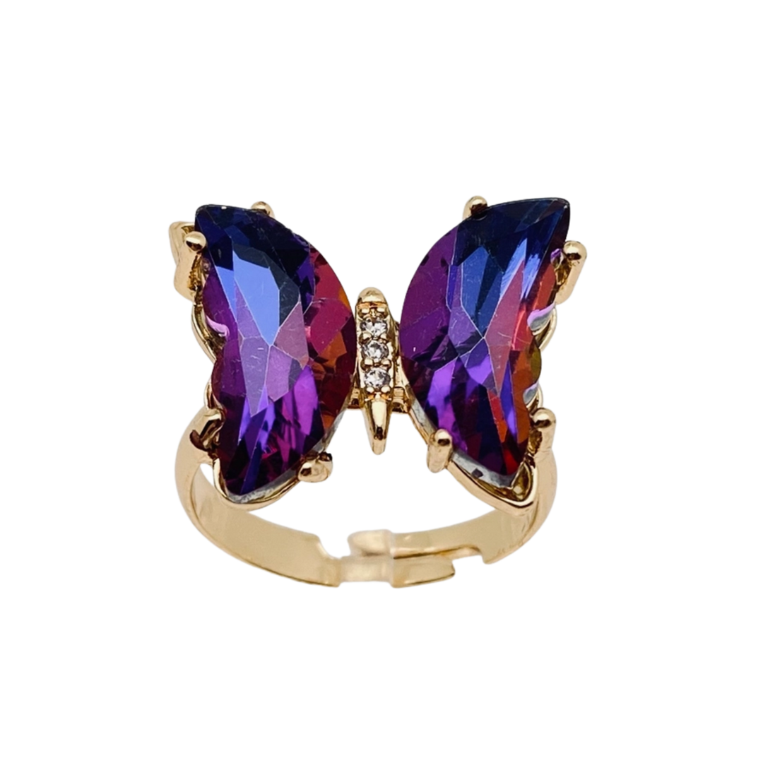 Gradient Glass Butterfly Ring