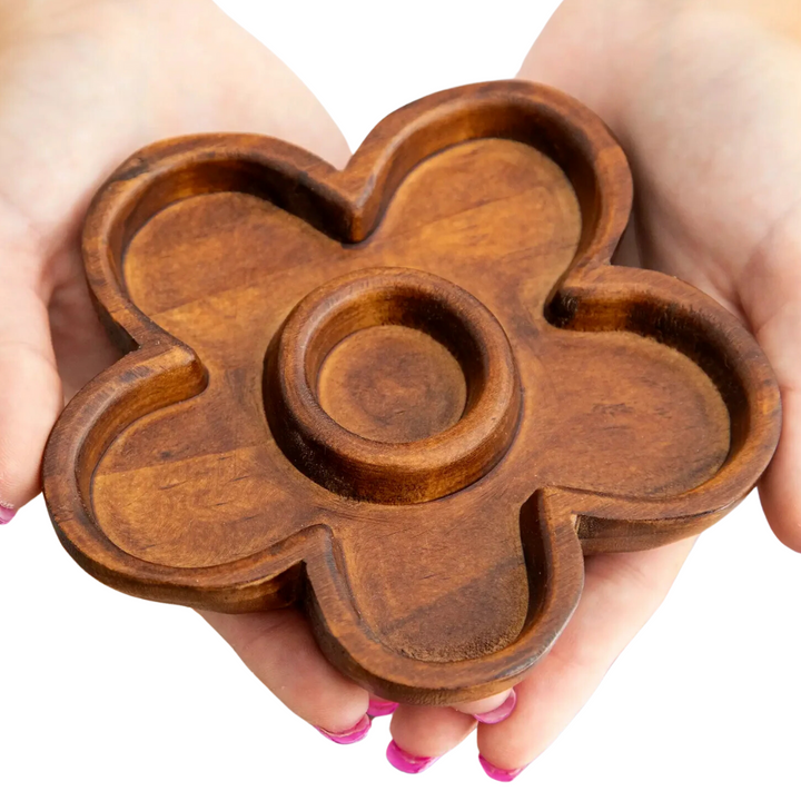 Carved Wood Trinket Dish - Flower