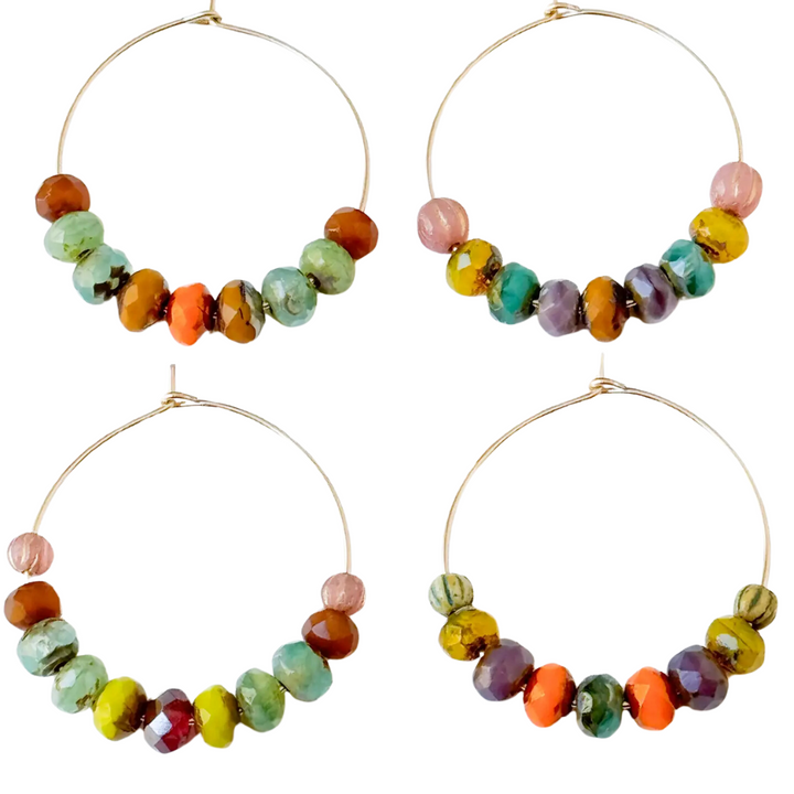 Gold-filled Hoops with small Vibrant Colorful beads for winter