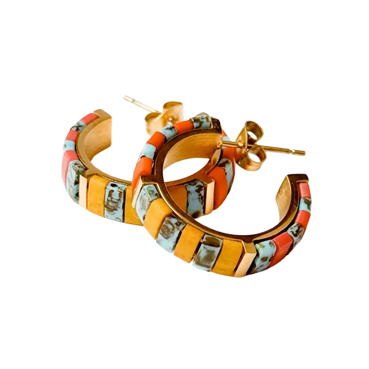 Small Gold-Plated Tila Bead Hoop Earrings