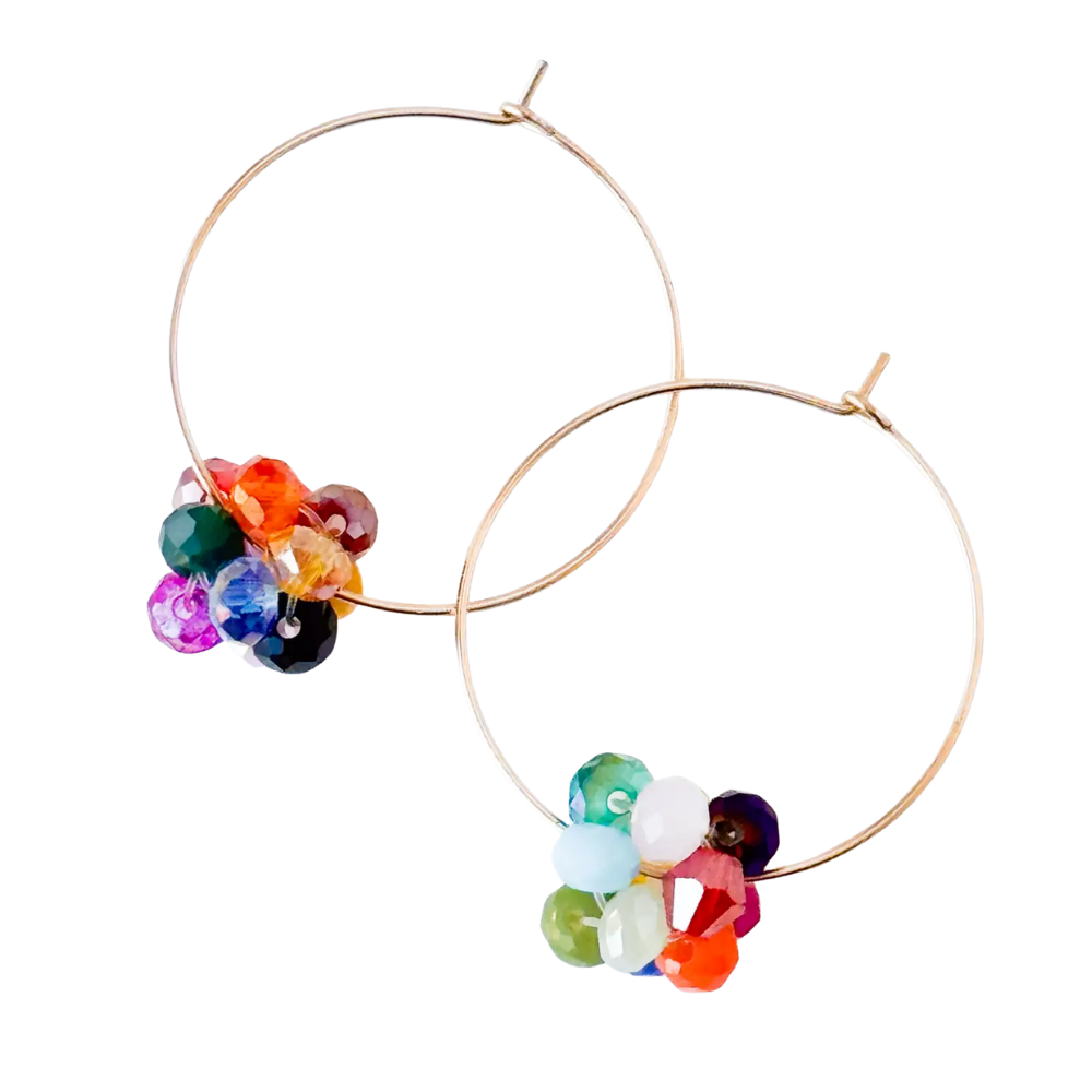 Colorful Crystal Cluster Beads Gold Hoop Earrings