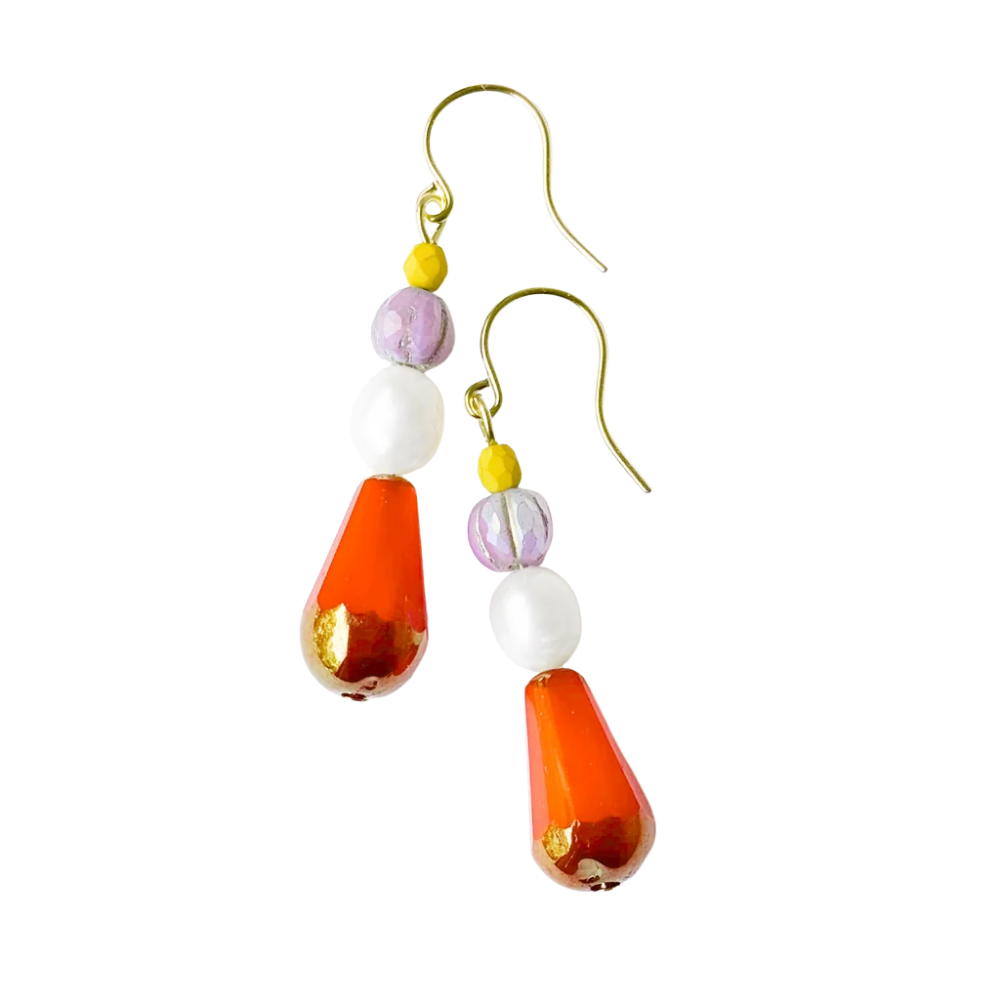 Czech Glass & Freshwater Pearl Drop Earrings