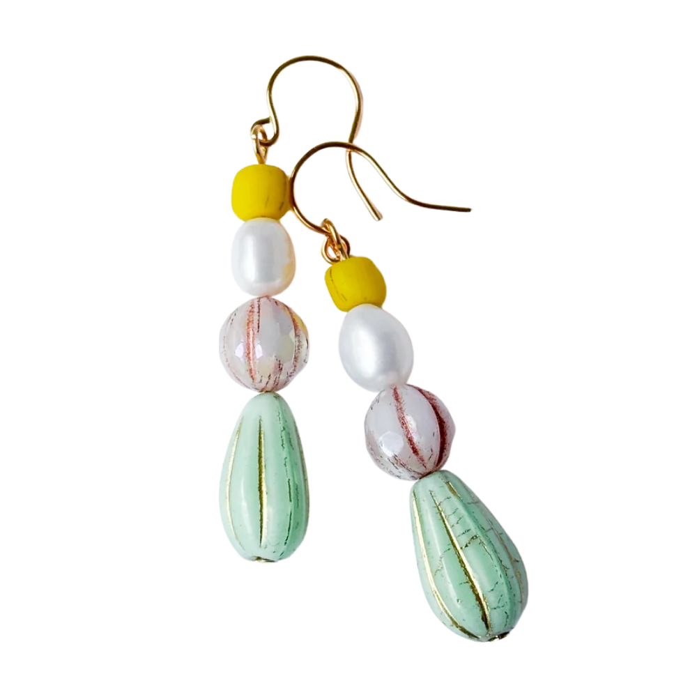 Czech Glass & Freshwater Pearl Drop Earrings
