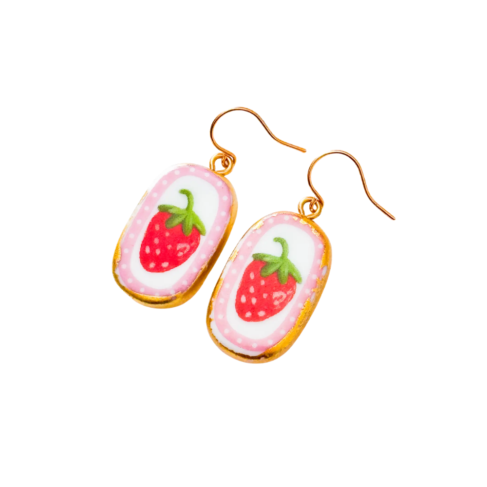 Strawberry Earrings Ceramic Pink Dangle Jewelry