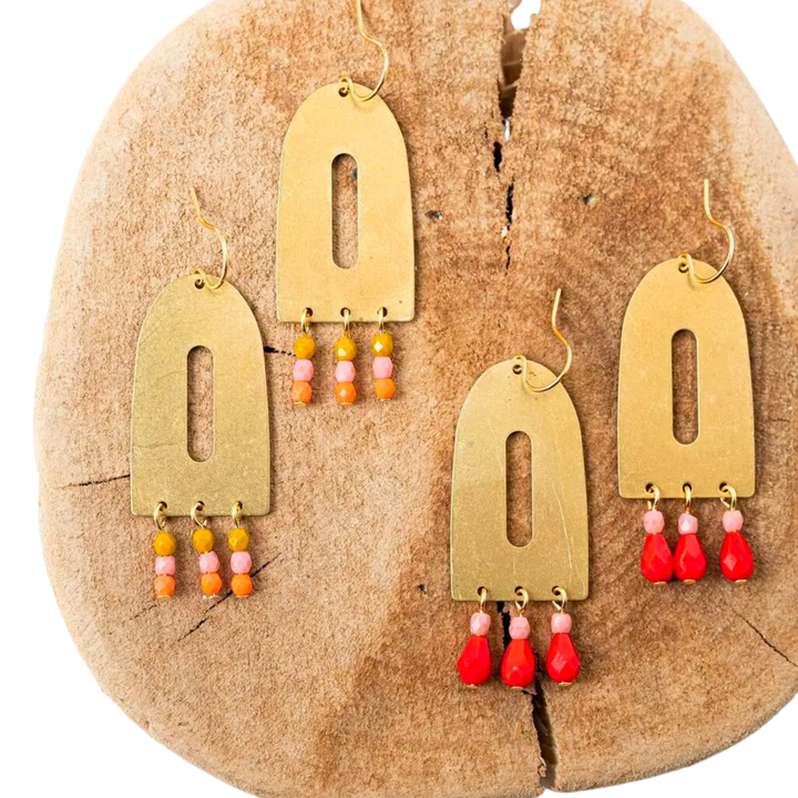 Colorful Brass and Bead Arch Earrings