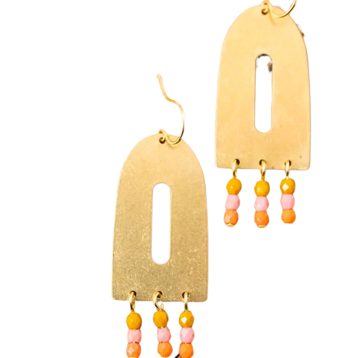 Colorful Brass and Bead Arch Earrings