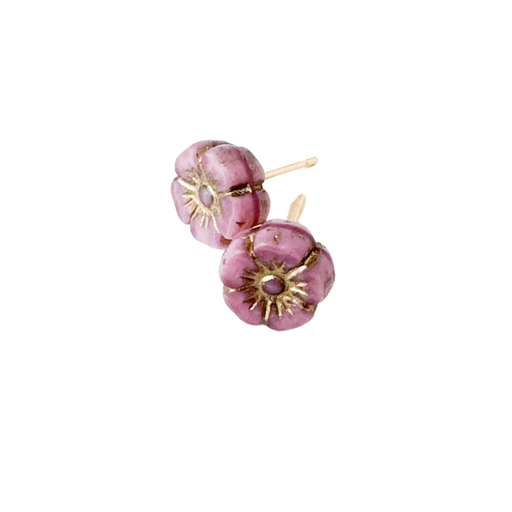 Tiny Flower Stud Earrings, 24K gold plated posts