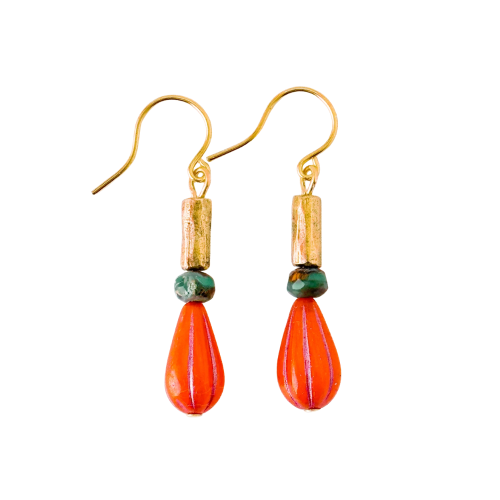 Striped Glass Drop Earrings with Gold Accents