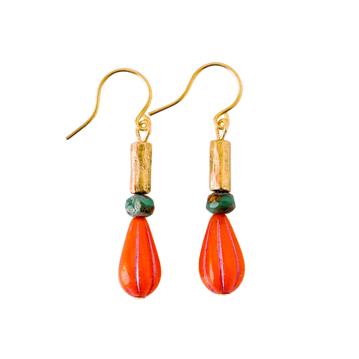 Striped Glass Drop Earrings with Gold Accents