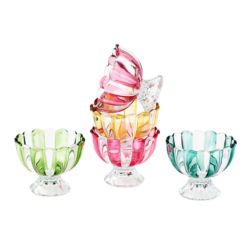 Striped Pedestal Glass Bowl