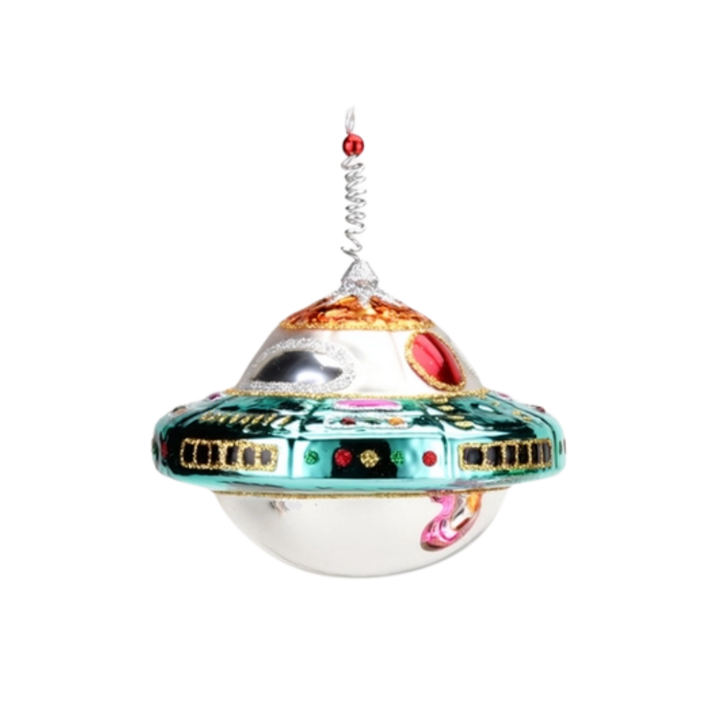 UFO Glass Christmas Ornament