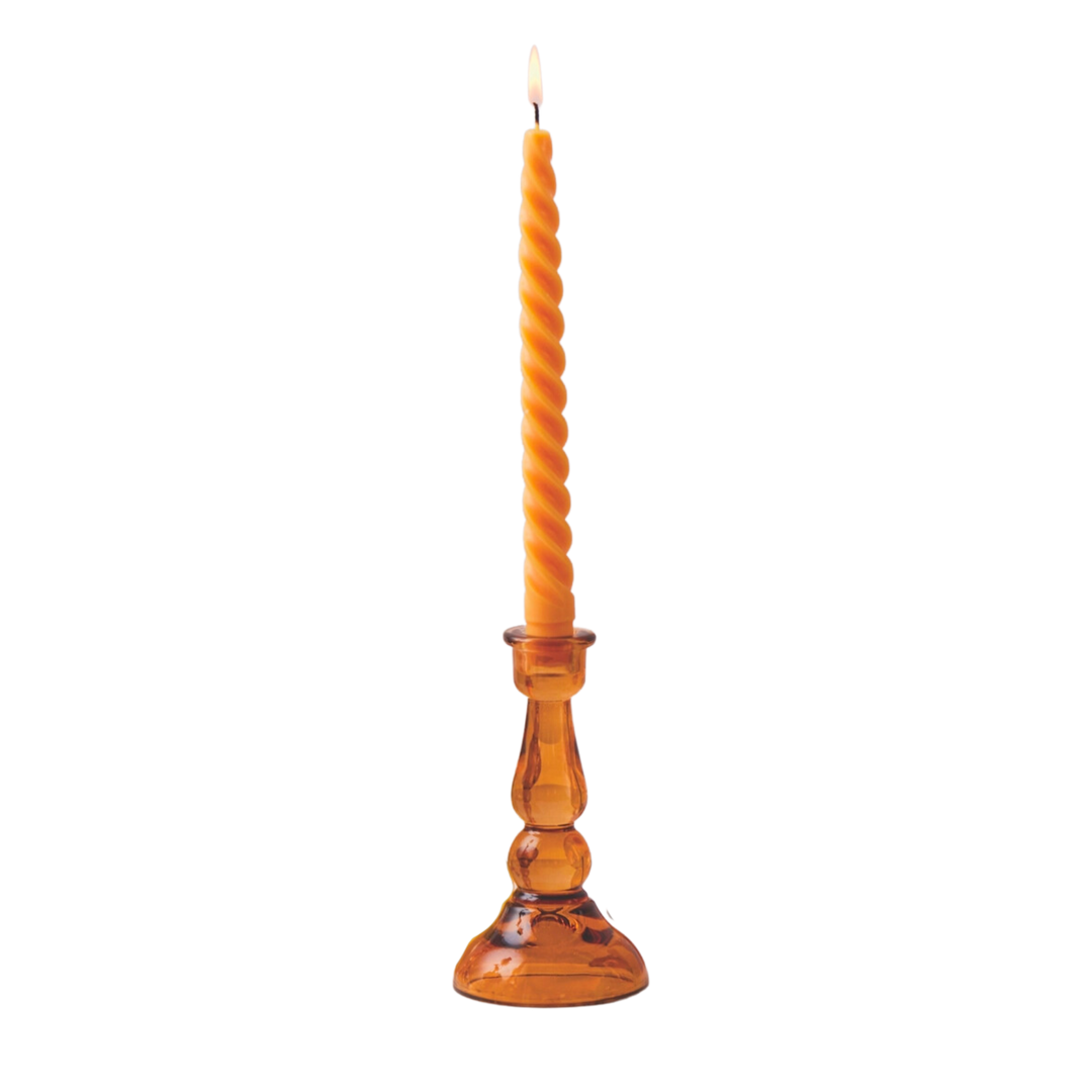Tall Amber Glass Taper Candle Holder