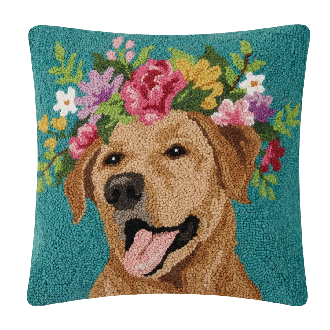 Floral Yellow Lab Hook Pillow