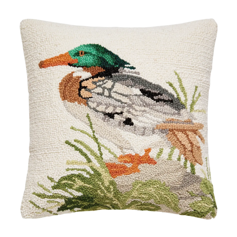 Merganser Duck Grasses Hook Pillow