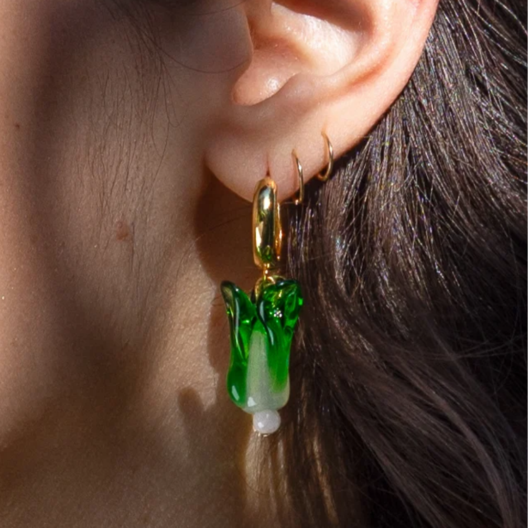 Baby Got Bok! Choy Gold Hoops