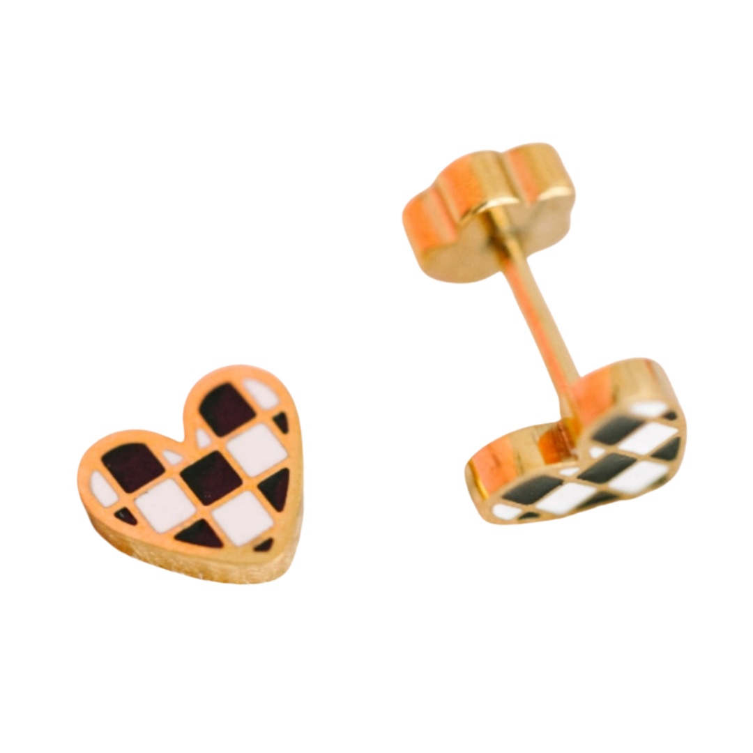 Checkered Heart Earrings