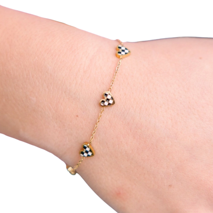 Black and White Checkered Heart Bracelet