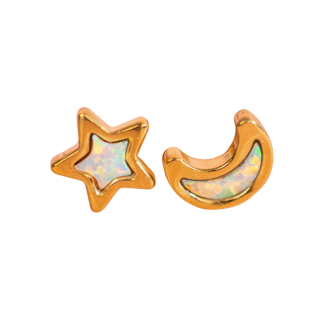 Moon and Star Opal Earrings