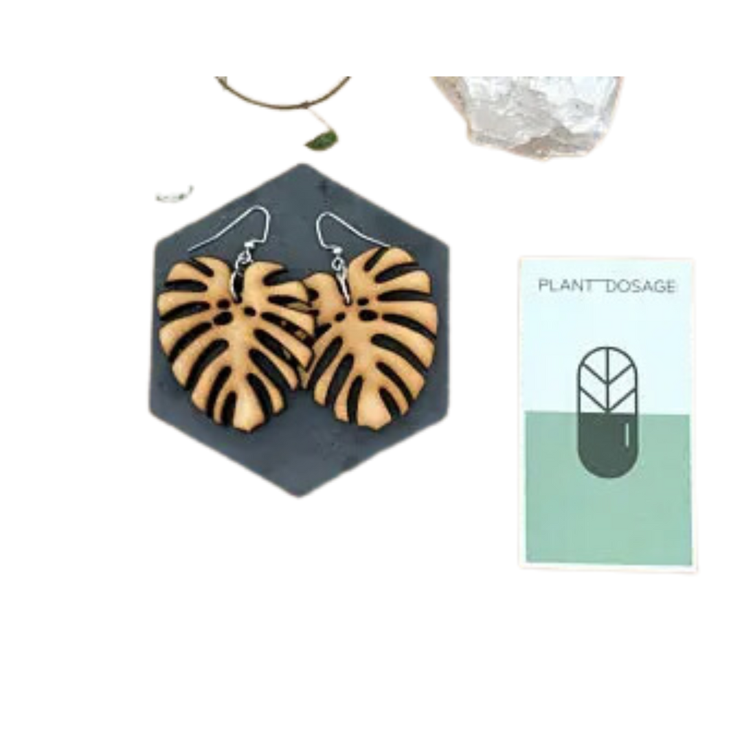 Monstera Deliciosa Wooden Plant Earrings