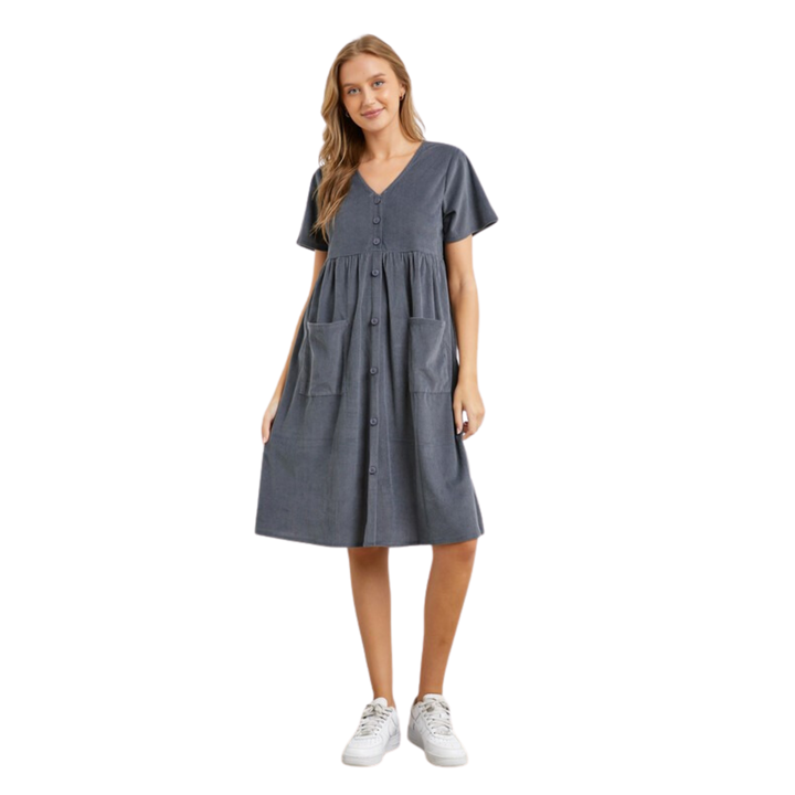 Button Up Midi Dress - Slate