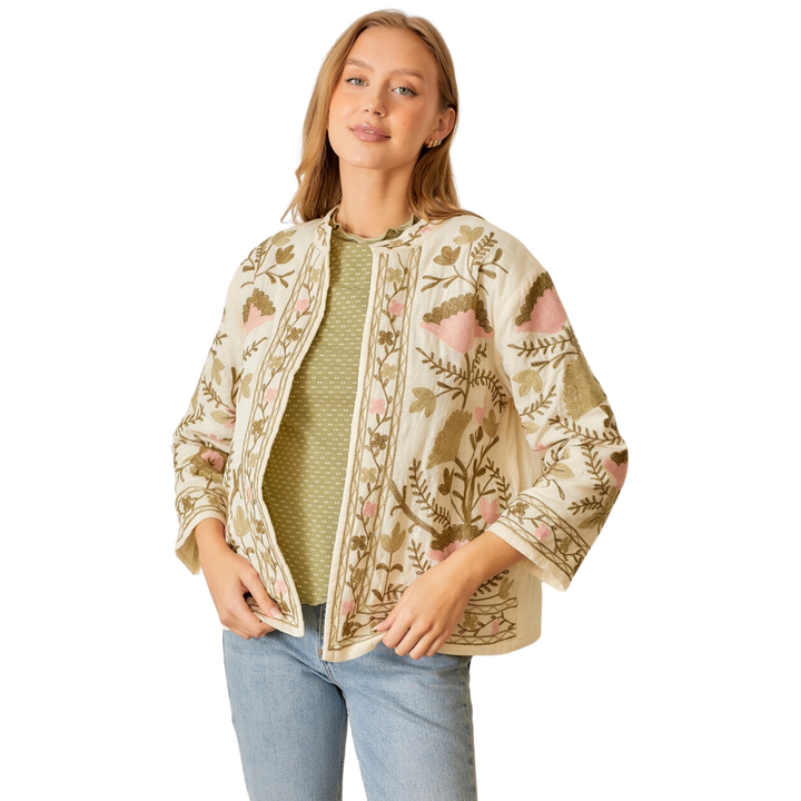 Floral Print Cotton Slub Jacket