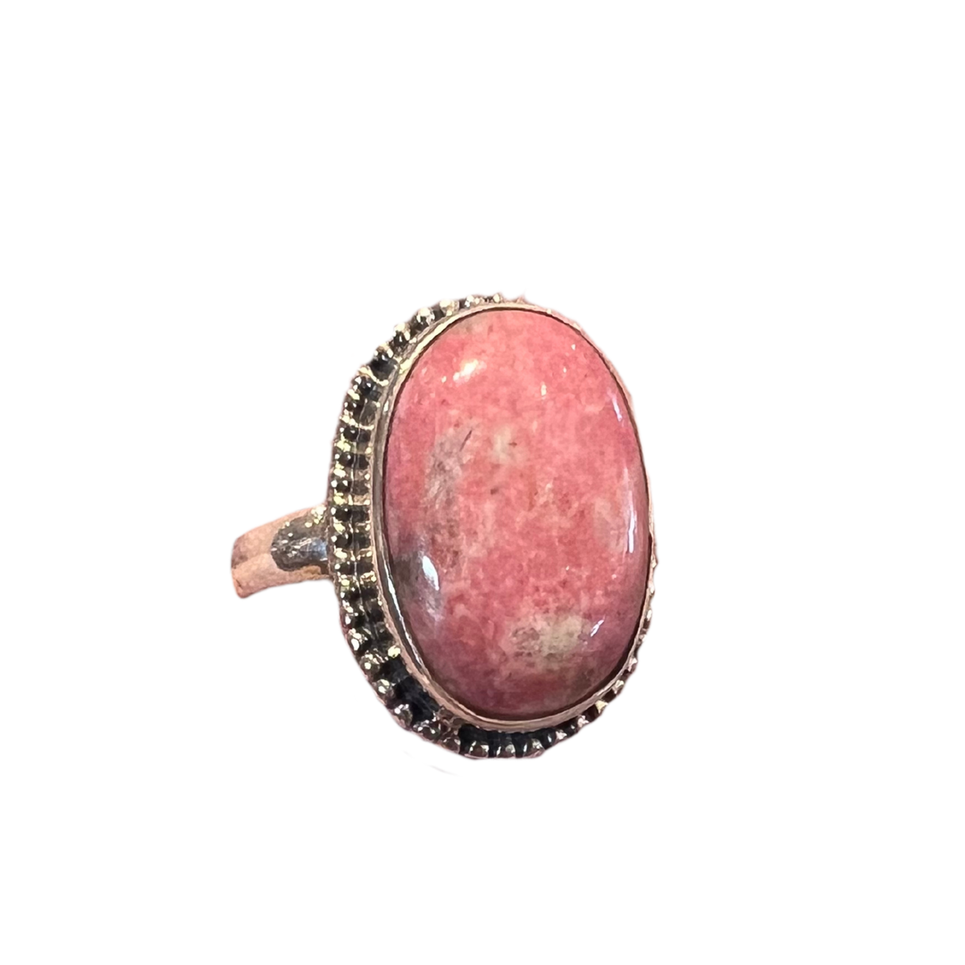 Oval Shaped Thulite 925 Sterling Silver Ring - Size 8