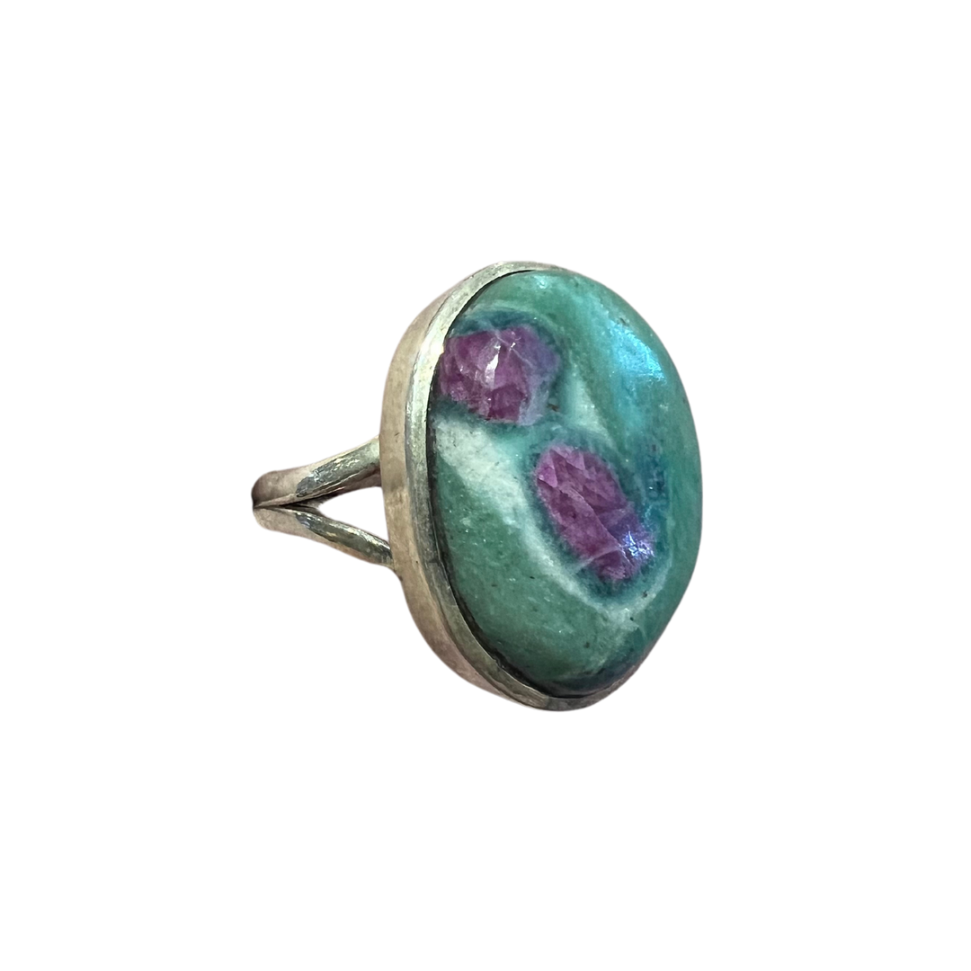 Oval Ruby Ziosite 925 Sterling Silver Ring - Size 8