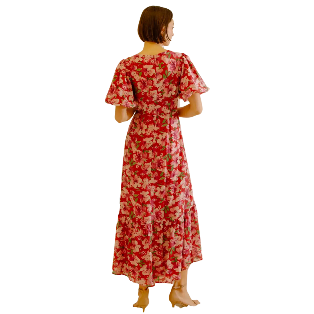 Large Floral Wrapped Bust Midi Dress